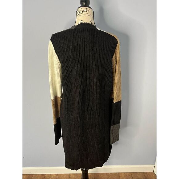 Fortune + Ivy Women's Large Black Brown Colorblocked Cardigan Sweater Open Front - Picture 7 of 7